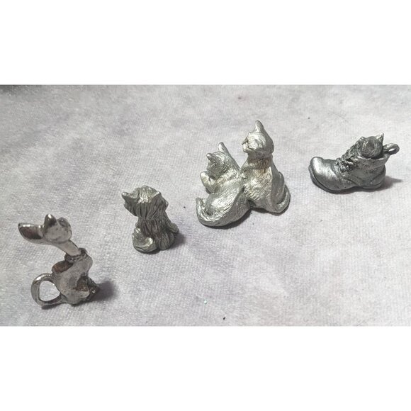 Vintage Miniature Pewter Cat Set (4) - Picture 3 of 7